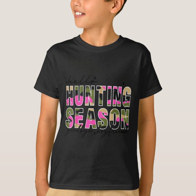 Hello Deer Season Goodbye Boyfriend Camo Flag Hunt T-Shirt (Vorderseite)