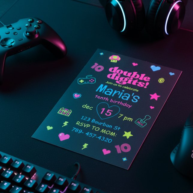 Hello Double Digits Gaming 10th Birthday Einladung (Von Creator hochgeladen)