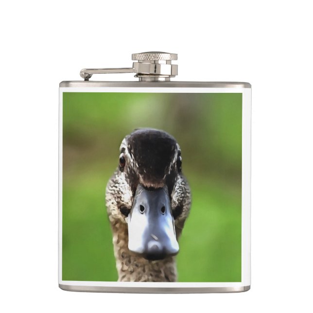 Hello Ducky Quirky Duck Portrait Flachmann (Vorderseite)