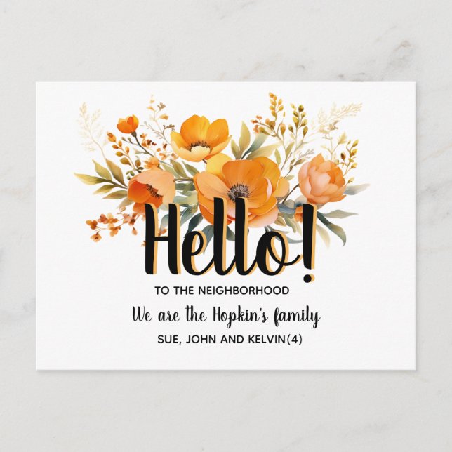 Hello,Editable We're New to the Neighborhood Postkarte (Vorderseite)