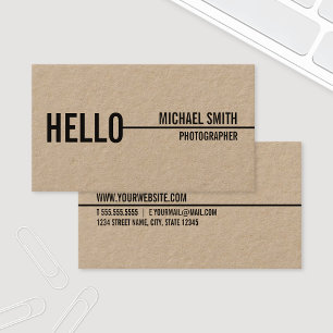 "Hello" Einfaches Minimalistisches Kraftpapier Visitenkarte