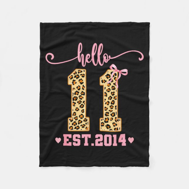 Hello Eleven Est 2014 11th Birthday Coquette Bow L Fleecedecke (Vorderseite)