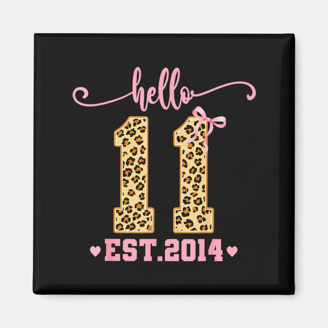 Hello Eleven Est 2014 11th Birthday Coquette Bow L Magnet (Vorne)