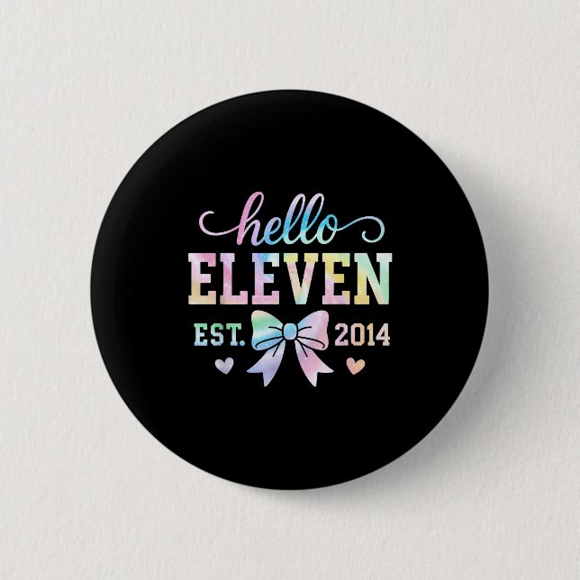 Hello Eleven Est 2014 Coquette Bow 11th Birthday G Button (Vorderseite)