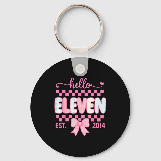 Hello Eleven Est 2014 Coquette Bow Happy 11th Birt Schlüsselanhänger (Vorderseite)