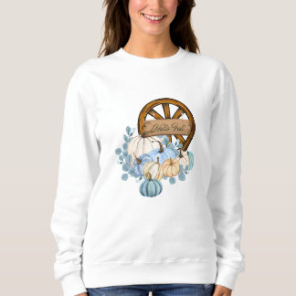 Hello Fall Blue Pumpkins Wagon Wheel Sweatshirt
