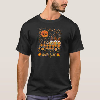 hello fall Funny Gnomes Holding Pumpkin Riding Tru T-Shirt