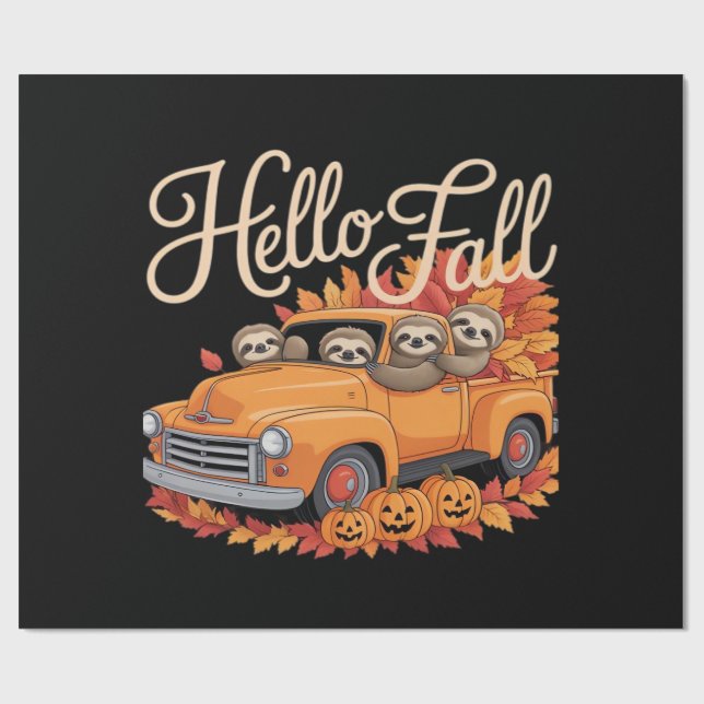 Hello Fall Funny Sloth Halloween pumkin Classic T- Geschenkpapier (Flach)