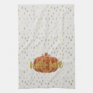 Hello Fall Glitzer Pumpkin + Metallic Gold & White Geschirrtuch