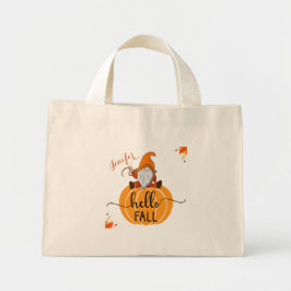 Hello Fall Gnome On Pumpkin Tote Bag Mini Stoffbeutel