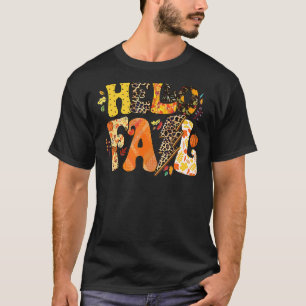 Hello Fall Groovy Pumpkin Blätter Herbst Thanksgiv T-Shirt