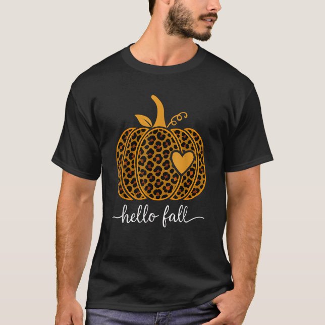Hello Fall Happy Fall Y all Autumn Pumpkin Leopard T-Shirt (Vorderseite)