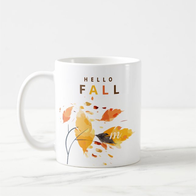 Hello Fall Initial Watercolor-Blätter Kaffeetasse (Links)