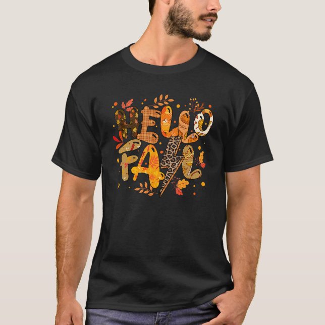 Hello Fall Leopard Buffalo Plaid Fall Autumn Thank T-Shirt (Vorderseite)