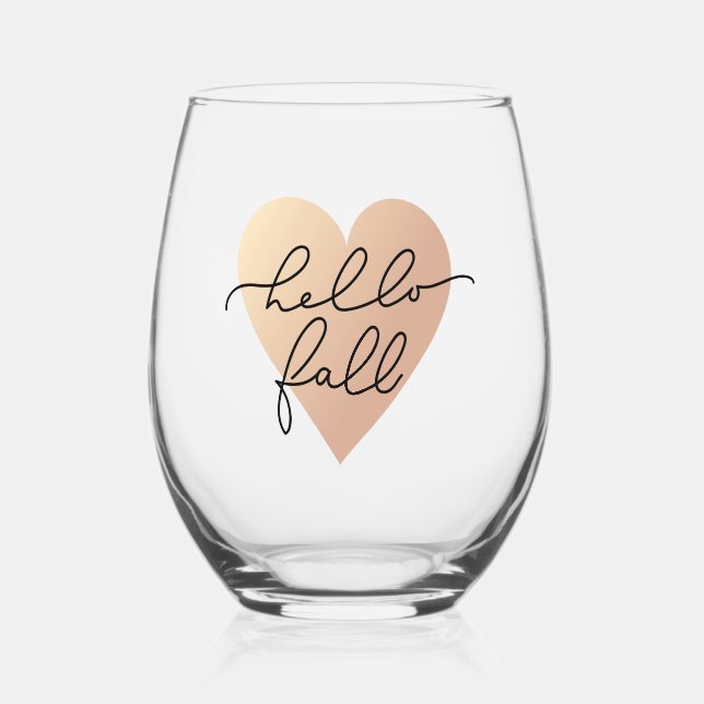 Hello Fall Liebe Heart Weinglas Ohne Stiel (Vorderseite)