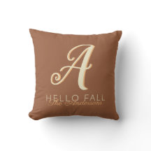 Hello Fall Modern Monogram Name Orange Brown