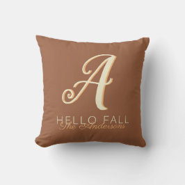 Hello Fall Modern Monogram Name Orange Brown Kissen