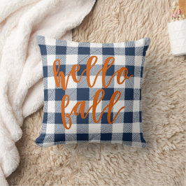 Hello Fall Navy Buffalo Kariert Kissen