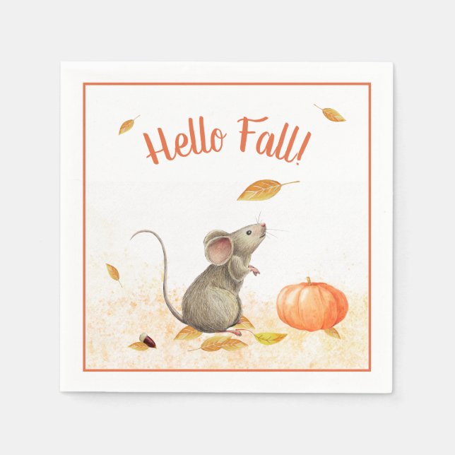 Hello Fall Niedlich Mouse Erntedank Serviette (Vorderseite)