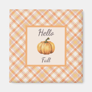 Hello Fall Orange Rustic Kariert und Pumpkin Magnet