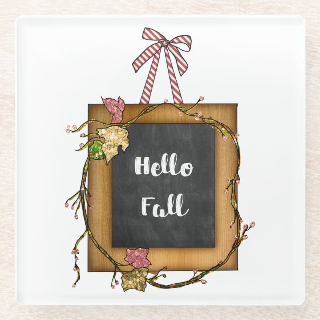 HELLO FALL PLAQUE IN HERBSTFARBEN GLASUNTERSETZER (Vorderseite)