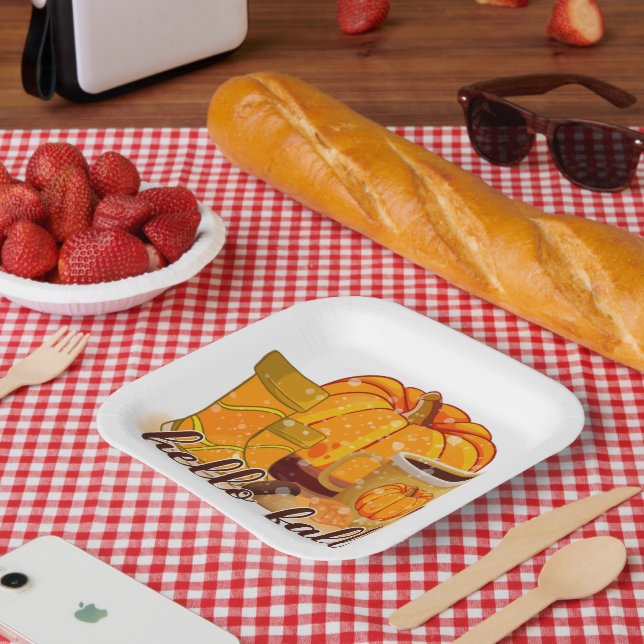 Hello Fall Pumpkin & Boots Paper Plate Pappteller (Picknick)
