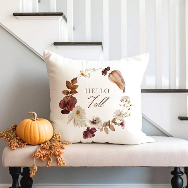 Hello Fall Pumpkin, Leaves and Flowers Kissen (Von Creator hochgeladen)