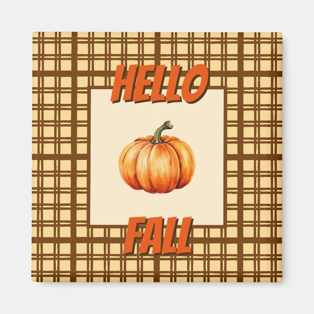 Hello Fall Rustic Kariert Pumpkin Saison Magnet (Vorne)