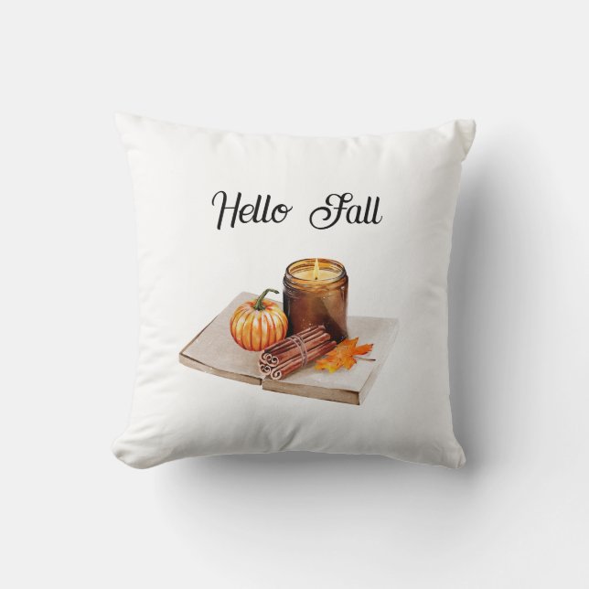 Hello Fall Saasonal Candle Pumpkin Modern Kissen (Vorderseite)