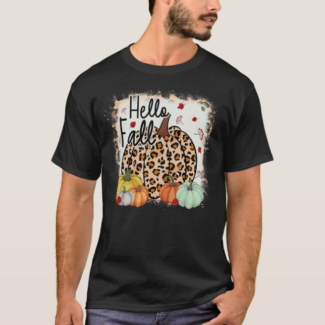 Hello Fall Theme Cheetah Pumpkin Leopard Thanksgiv T-Shirt (Vorderseite)