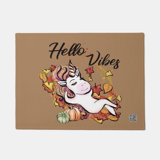 Hello Fall Vibes Unicorn Fußmatte (Vorderseite)