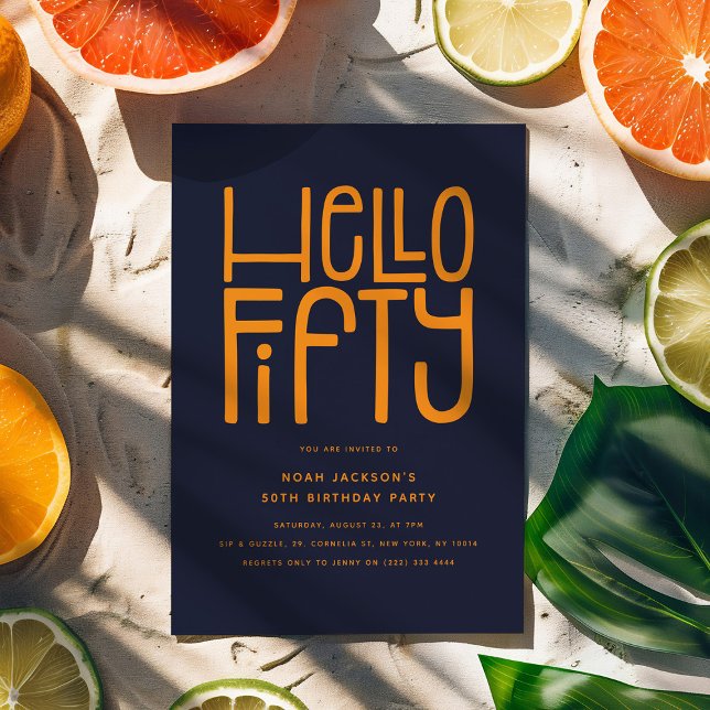 HELLO FIFTY Modern 50. Geburtstag Einladung (Von Creator hochgeladen)