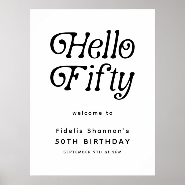 Hello Fifty Retro | Affiche de bienvenue du 50e an (Devant)