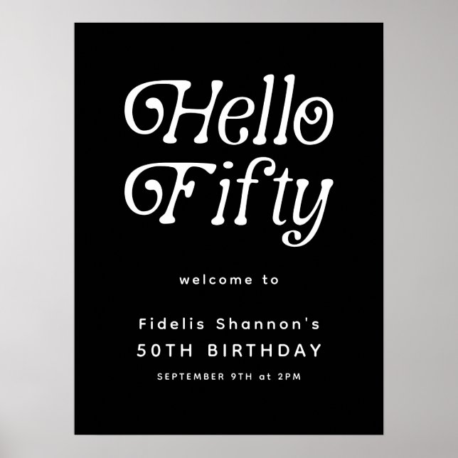 Hello Fifty Retro | Affiche de bienvenue du 50e an (Devant)
