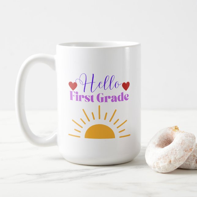 Hello First Grade - Fun Teacher Coffee Mug (Avec donut)