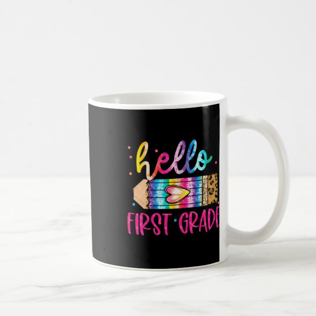 Hello First Grade Leopard Tie Dye Pencil Cute Teac Kaffeetasse (Rechts)