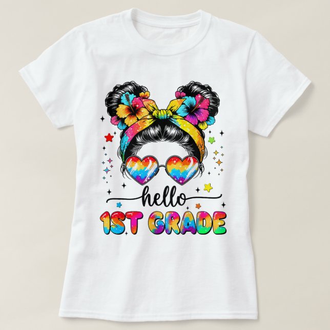 Hello First Grade Teacher Coquette Pencil Bow T-Shirt (Design vorne)