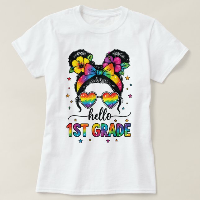 Hello First Grade Teacher Coquette Pencil Bow T-Shirt (Design vorne)
