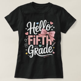 Hello First Grade Teacher Coquette Pencil Bow T-Shirt
