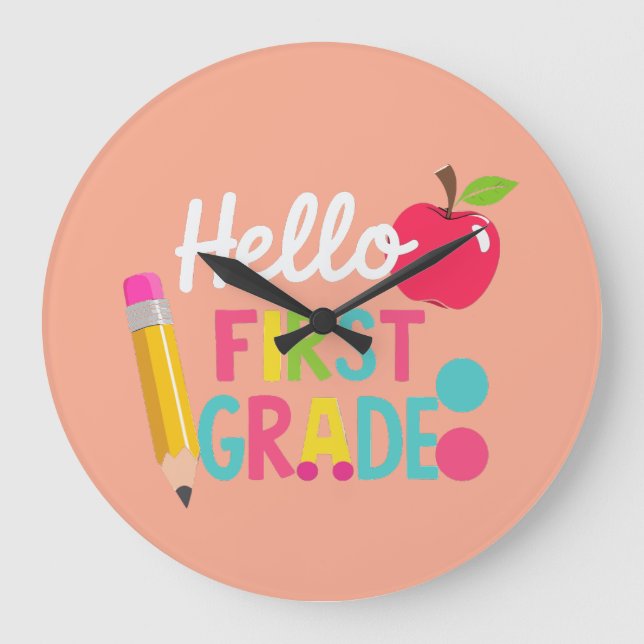 Hello First Grade Team 1st Grade Back to School Große Wanduhr (Vorderseite)