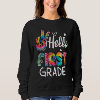 Hello First Grade Tie Dye Leopard Graphic Back To  Sweatshirt