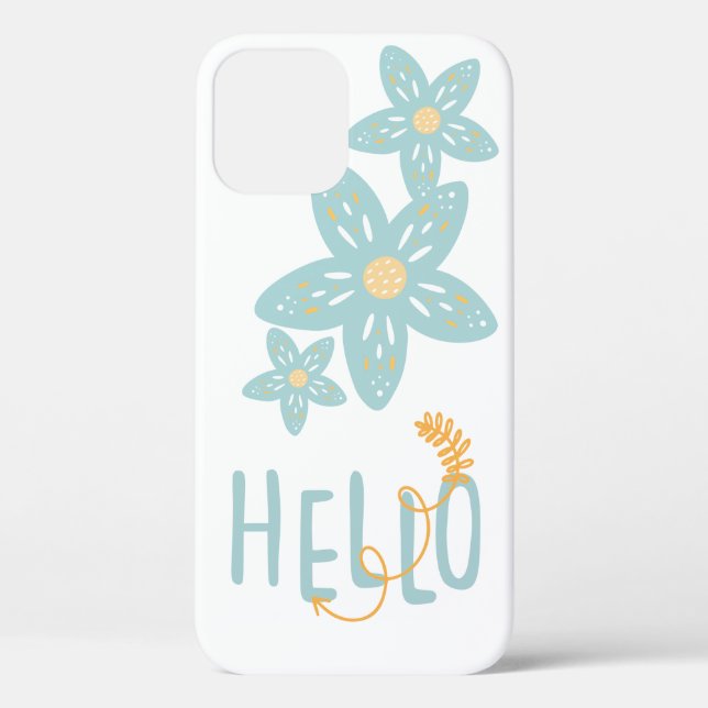 Hello Floral Boho Blue Yellow Modern Niedlich Case-Mate iPhone Hülle (Rückseite)