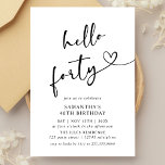 Hello Forty Black and White 40th Birthday Party Einladung<br><div class="desc">Celebrate turning forty with style using this modern black and white “Hello Forty” birthday invitation. Featuring sleek typography and a minimalist layout,  it’s perfect for an elegant dinner,  cocktail night,  or sophisticated milestone party. A timeless and classy choice for your 40th birthday celebration.</div>