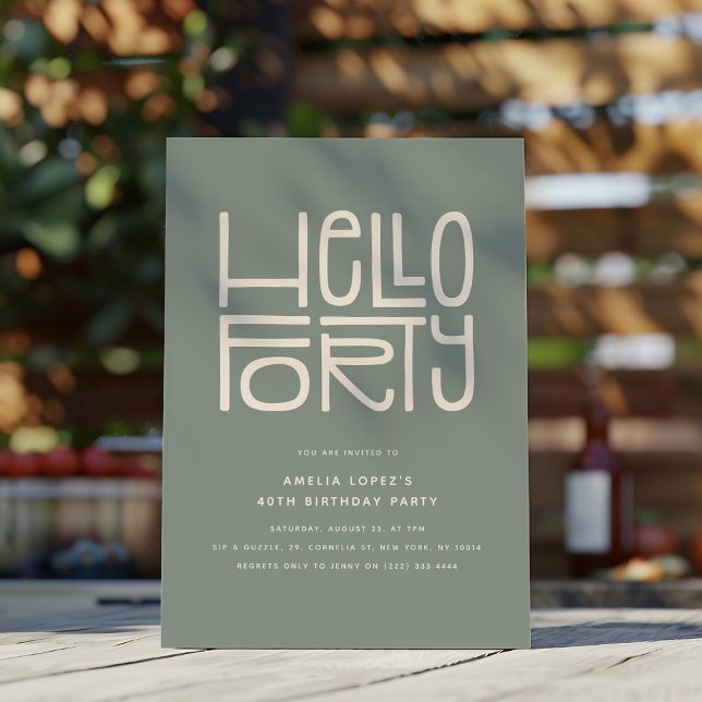 HELLO FORTY Modern 40. Geburtstag Einladung (Von Creator hochgeladen)
