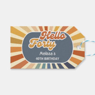 Hello Forty Retro Sun Groovy Wave Geburtstag Geschenkanhänger