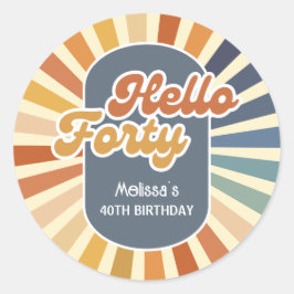 Hello Forty Retro Sun Groovy Wave Geburtstag Runder Aufkleber