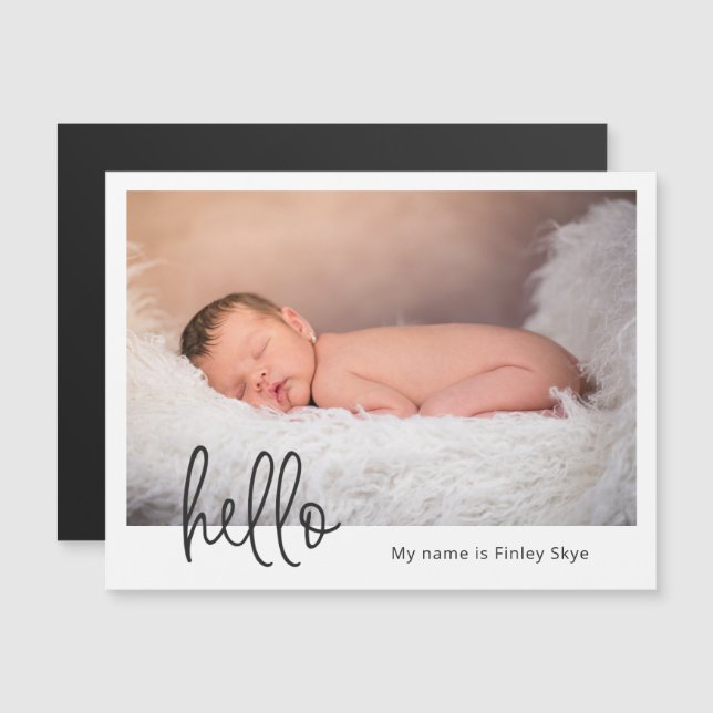 Hello Foto Modernes Magnet für Geburtshinweise (Vorne/Hinten)