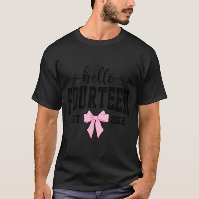 Hello Fourteen Est 2012 Coquette Bow 14th Birthday T-Shirt (Vorderseite)