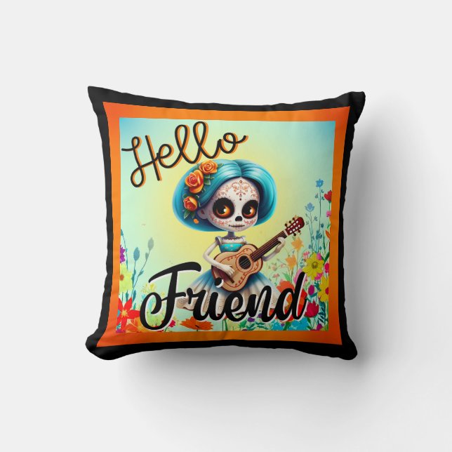 Hello Friend Sugar Skull Kissen (Vorderseite)