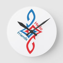 Hello Friends Simple Happy Greeting Design Runde Wanduhr
